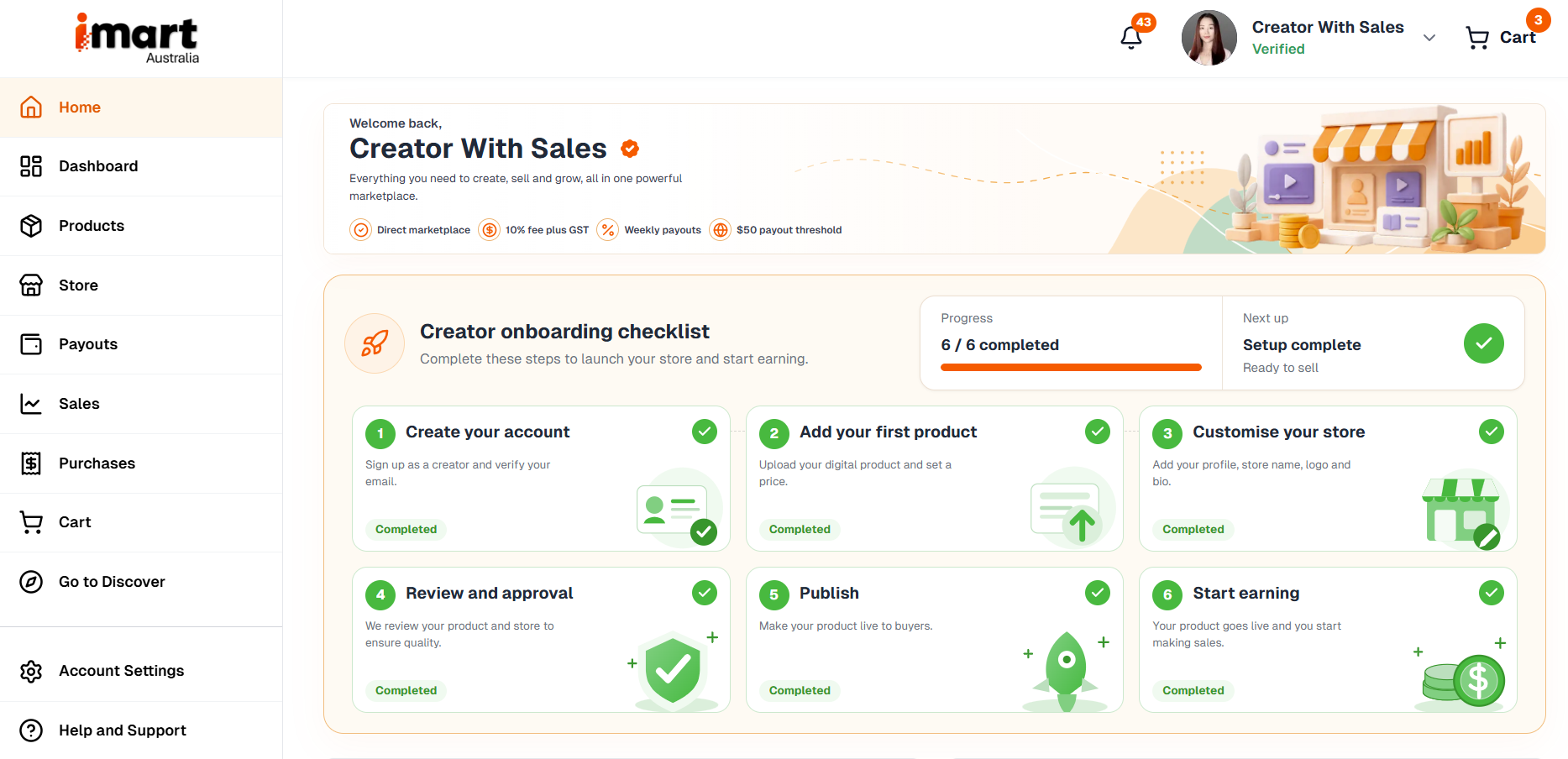 iMart Creator onboarding screenshot supplied by the business owner